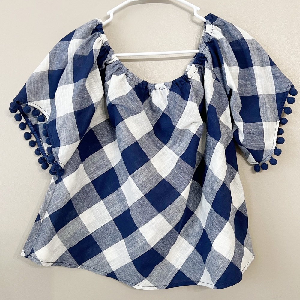 Kori America Navy Gingham Off Shoulder Blouse
